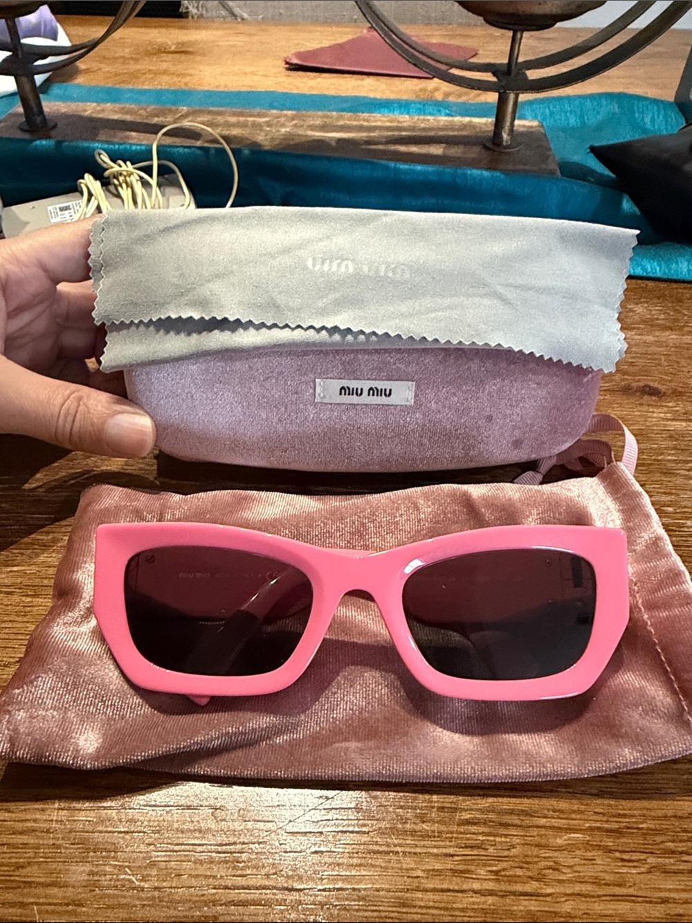 Miu Miu Bold Pink Rectangular Sunglasses with Dark Lenses